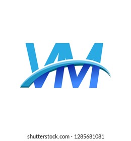 initial letter VM logotype company name colored blue and swoosh design. vector logo for business and company identity.