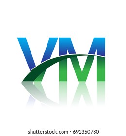 initial letter VM logotype company name colored blue and green swoosh design. vector logo for business and company identity.
