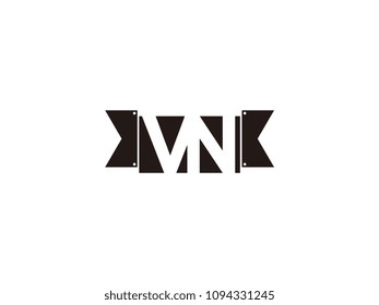 Initial letter vn black ribbon logo design