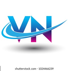 initial letter VN logotype company name colored blue and magenta swoosh design. vector logo for business and company identity.
