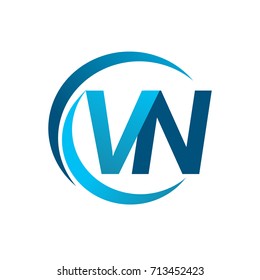 initial letter VN logotype company name blue circle and swoosh design. vector logo for business and company identity.
