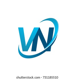 initial letter VN logotype company name colored blue swoosh design concept. vector logo for business and company identity.