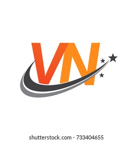 initial letter VN logotype company name colored orange and grey swoosh star design. vector logo for business and company identity.