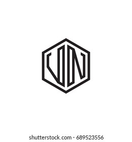Initial letter VN, minimalist line art monogram hexagon logo, black color