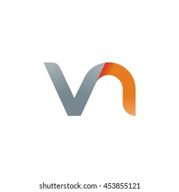 initial letter vn modern linked circle round lowercase logo orange gray
