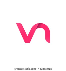 initial letter vn modern linked circle round lowercase logo pink