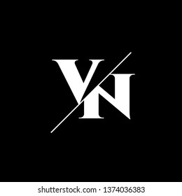 Initial Letter VN Monogram Sliced. Logo template isolated on black background