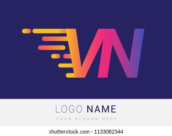 Initial Letter VN speed Logo Design template, logotype company name colored yellow, magenta and blue.for business and company identity.