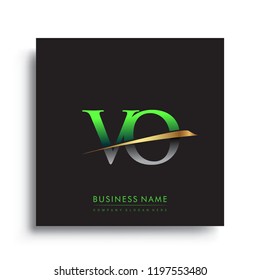 initial letter VO logotype company name colored green and gold swoosh design. vector logo for business and company