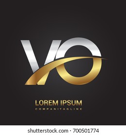 initial letter VO logotype company name colored gold and silver swoosh design. isolated on black background.