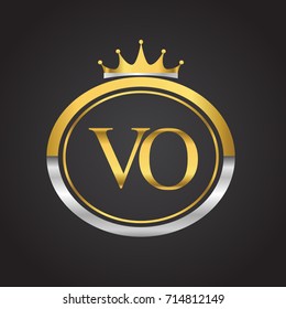 initial letter VO logotype company name with oval shape and crown, gold and silver color. vector logo for business and company identity.