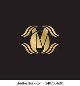 Initial letter vo with swoosh linked uppercase modern logo design template elements. Gold letter Isolated on black  background. Suitable for business, consulting group company.