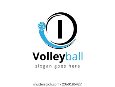 Initial Letter I Volleyball Logo Concept. Volleyball Sports Symbol Vector Template