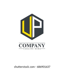 Initial Letter UP VP Hexagonal Design Logo