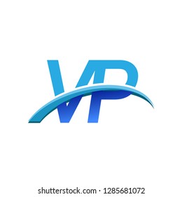 initial letter VP logotype company name colored blue and swoosh design. vector logo for business and company identity.