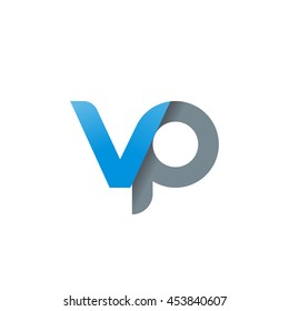 initial letter vp modern linked circle round lowercase logo blue gray