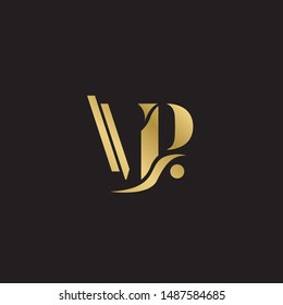 Initial letter vp with swoosh linked uppercase modern logo design template elements. Gold letter Isolated on black  background. Suitable for business, consulting group company.