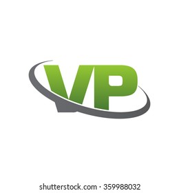 initial letter VP swoosh ring company logo green gray
