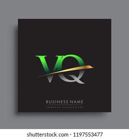 initial letter VQ logotype company name colored green and gold swoosh design. vector logo for business and company