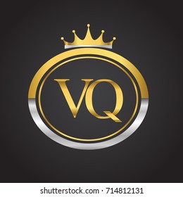 initial letter VQ logotype company name with oval shape and crown, gold and silver color. vector logo for business and company identity.