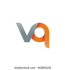 initial letter vq modern linked circle round lowercase logo orange gray