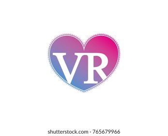 the initial letter VR in the heart symbol as a logo, sign and decoration