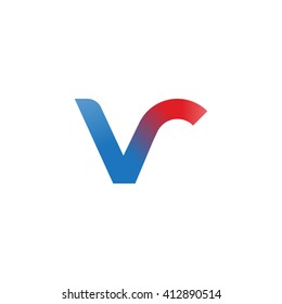 initial letter vr linked round lowercase logo blue red