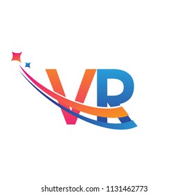 initial letter VR logotype company name colored orange, red and blue swoosh star design. vector logo for business and company identity.
