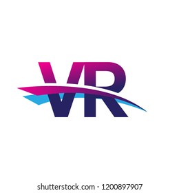 initial letter VR logotype company name colored blue and magenta swoosh design. vector logo for business and company