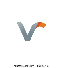 initial letter vr modern linked circle round lowercase logo orange gray