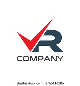 Design des Logos für den Anfangsbuchstaben VR oder RV mit rotem Markierungssymbol  