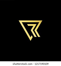 Initial letter VR RV minimalist art logo, gold color on black background.