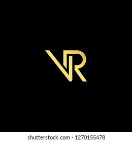 Initial letter VR RV minimalist art logo, gold color on black background.