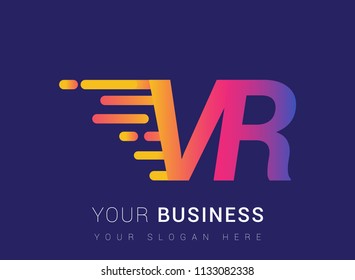 Initial Letter VR speed Logo Design template, logotype company name colored yellow, magenta and blue.for business and company identity.