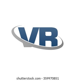 initial letter VR swoosh ring company logo blue gray