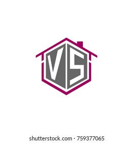 initial letter VS with house roof logo design