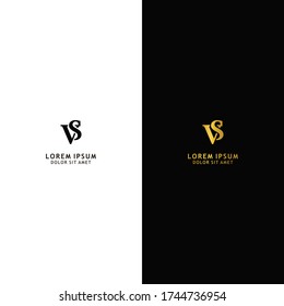 Initial letter VS linked uppercase logo design template elements. Gold letter isolated on black background. Black letter isolated on white background. Suitable for business, consulting group company.