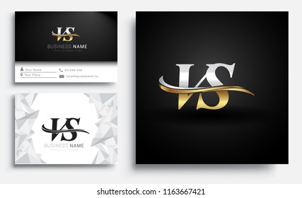 initial letter VS logotype company name colored gold and silver swoosh design. Vector sets for business identity on white background.