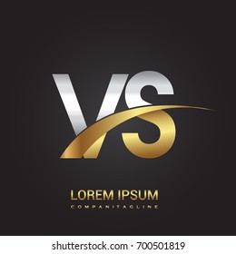 initial letter VS logotype company name colored gold and silver swoosh design. isolated on black background.
