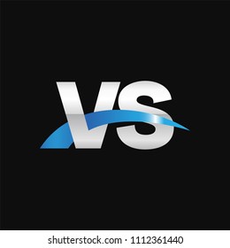 Initial letter VS, overlapping movement swoosh logo, metal silver blue color on black background