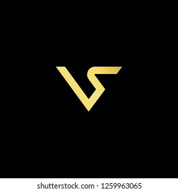 Initial letter VS SV minimalist art logo, gold color on black background. - Vector 