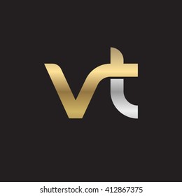 initial letter vt linked round lowercase logo gold silver black background