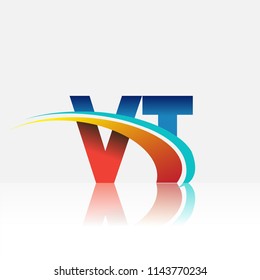 initial letter VT logotype company name colored red and blue and swoosh design. vector logo for business and company identity.
