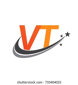 initial letter VT logotype company name colored orange and grey swoosh star design. vector logo for business and company identity.