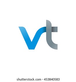initial letter vt modern linked circle round lowercase logo blue gray