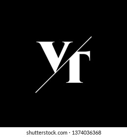 Initial Letter VT Monogram Sliced. Logo template isolated on black background