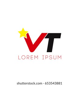 Initial letter vt yellow star logo red black