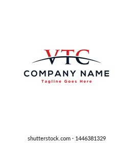 Initial letter VTC, overlapping movement swoosh horizon logo company design inspiration in red and dark blue color vector