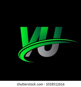 initial letter VU logotype company name colored green and black swoosh design. vector logo for business and company identity.