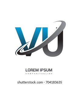 initial letter VU logotype company name colored blue and grey swoosh design. logo design for business and company identity.